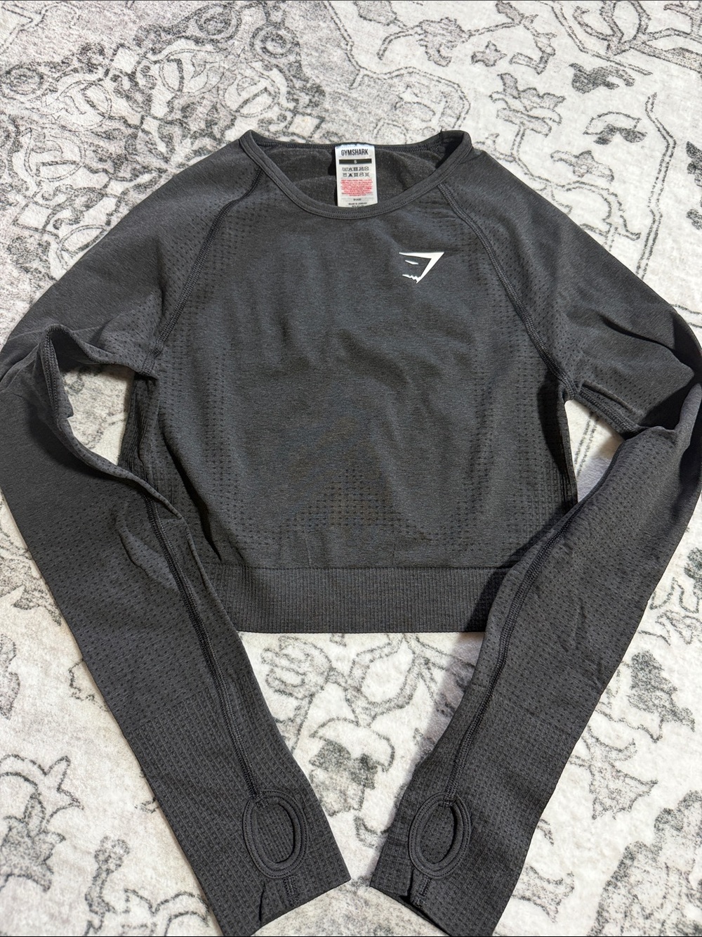 Gymshark Black Seamless Long Sleeve Crop Top with Logo
